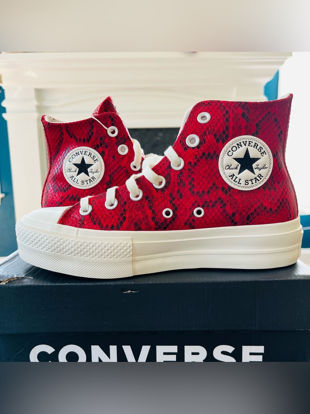 Converse Chuck Taylor All Star Lift Platform Hi Sneakers Snakeskin Print Leather